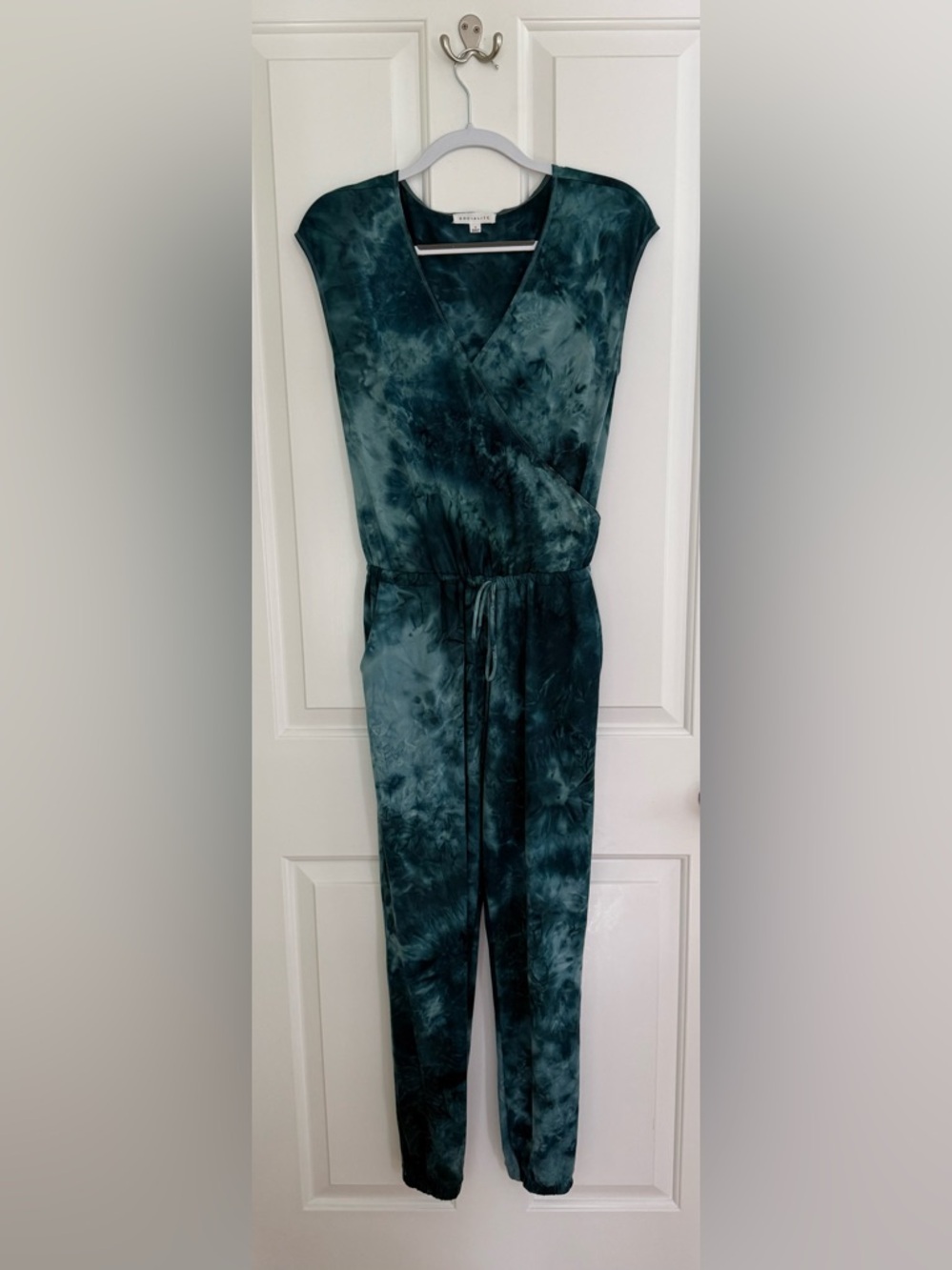 Socialite Women's Tie-Dye Teal Jumpsuit with Drawstring Waist Size SM